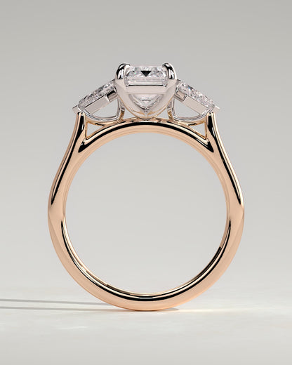 Elphie - Emerald Claw Trilogy with Kite Side Stones Engagement Ring - Rose Two-Tone