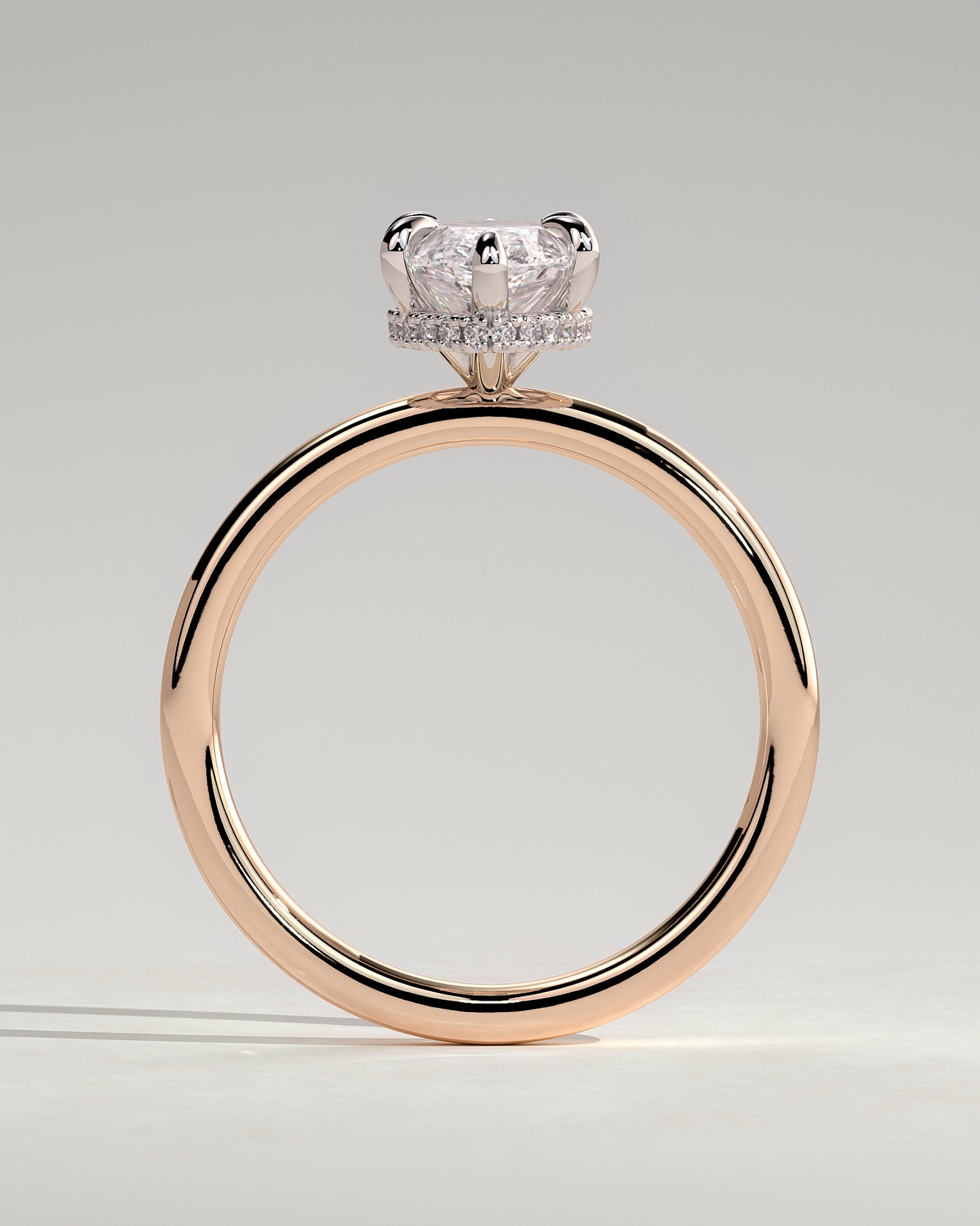 Claire - Marquise Claw Solitaire with Wrap Around Hidden Halo Engagement Ring - Rose Two-Tone - Rose Two-Tone 2ct