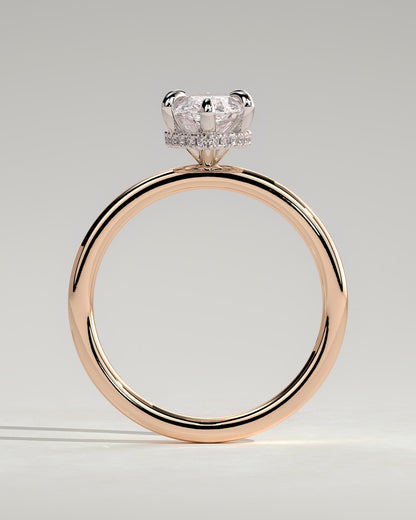 Claire - Marquise Claw Solitaire with Wrap Around Hidden Halo Engagement Ring - Rose Two-Tone
