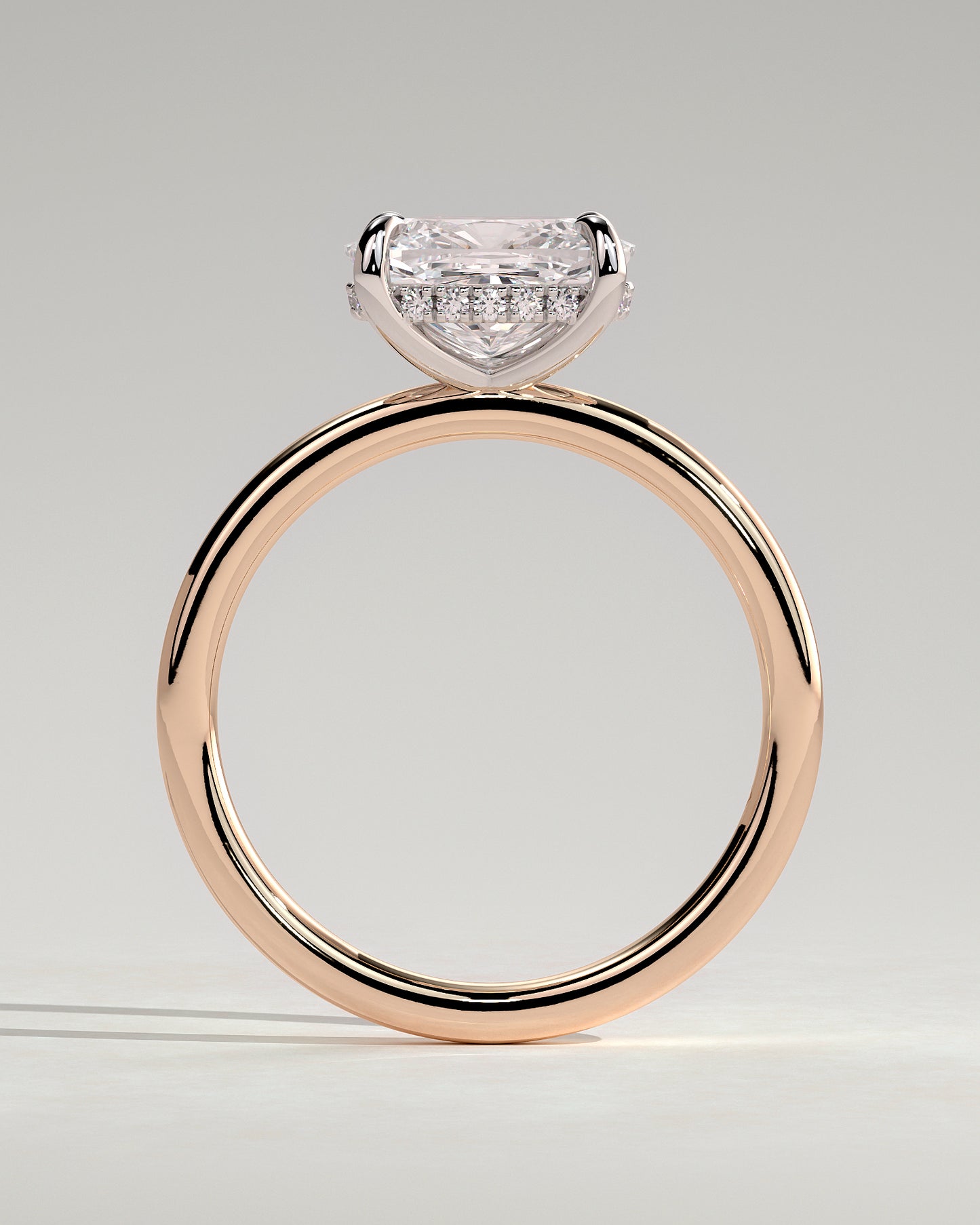 Frida - Elongated Cushion East West Claw Solitaire with Hidden Halo Engagement Ring - Rose Two-Tone - Rose Two-Tone 2ct