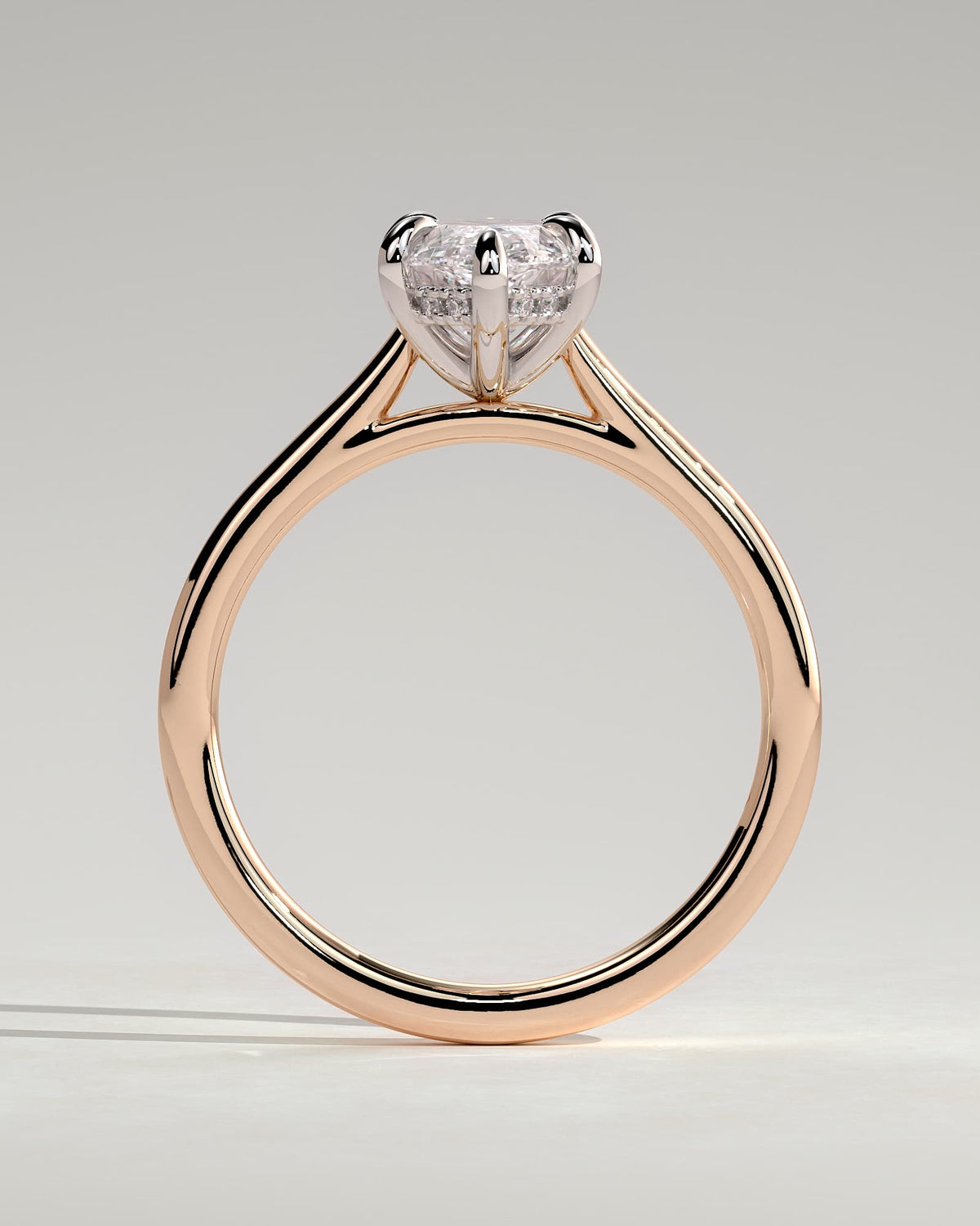 Jenna - Marquise Claw Solitaire with Hidden Halo and Cathedral High Setting Engagement Ring - Rose Two-Tone