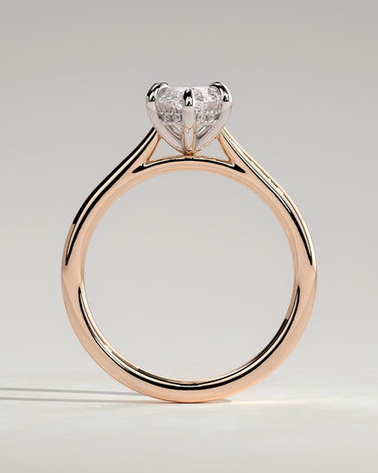 Jenna - Marquise Claw Solitaire with Hidden Halo and Cathedral High Setting Engagement Ring - Rose Two-Tone