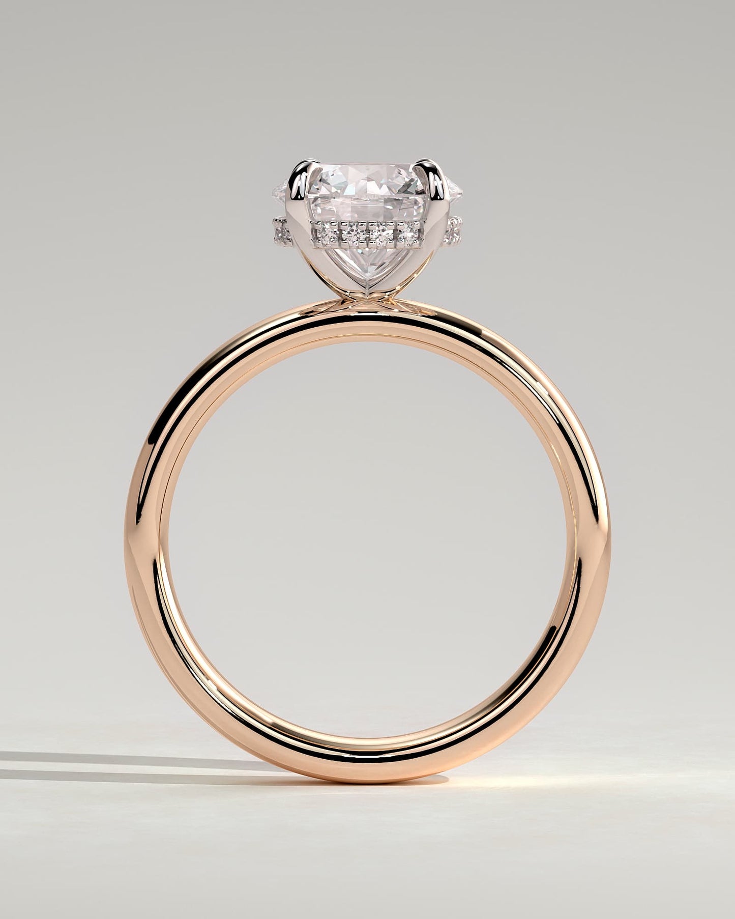 Kylie - Statement Round Claw Solitaire with Cigar Band and Hidden Halo Engagement Ring - Rose Two-Tone