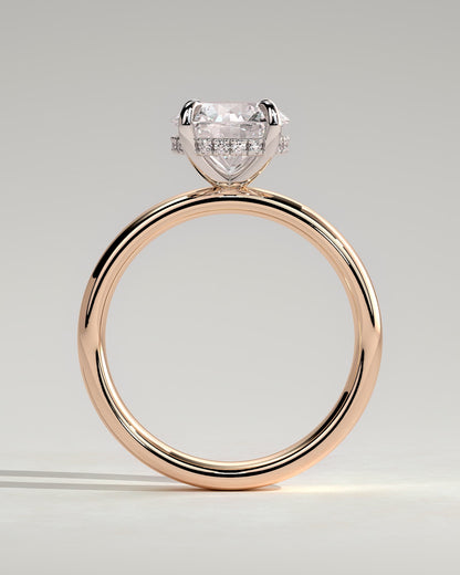 Kylie - Statement Round Claw Solitaire with Cigar Band and Hidden Halo Engagement Ring - Rose Two-Tone