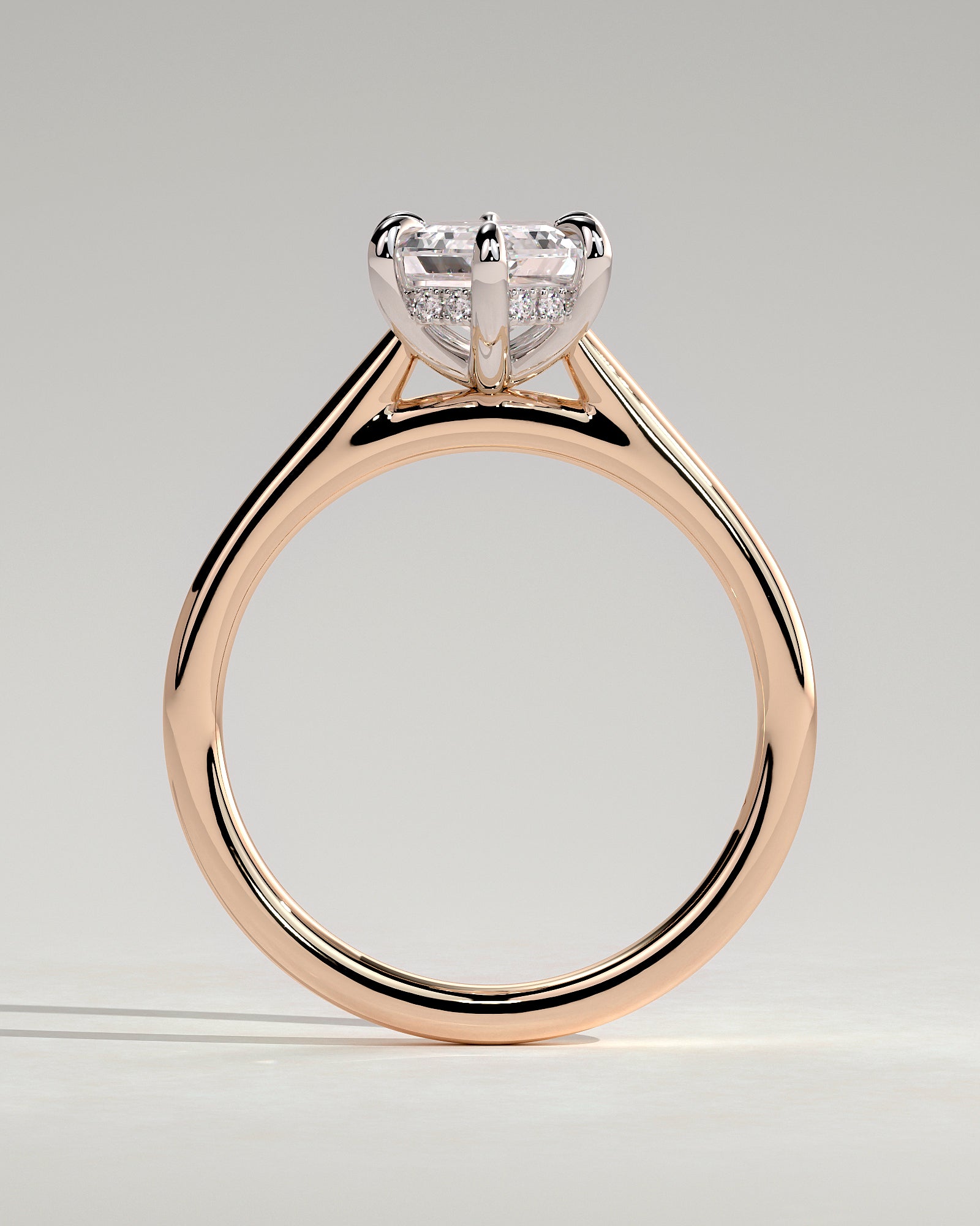 Anastasia - Elongated Hexagon Claw Solitaire with Hidden Halo and Cathedral High Setting Engagement Ring - Rose Two-Tone - Rose Two-Tone 2ct