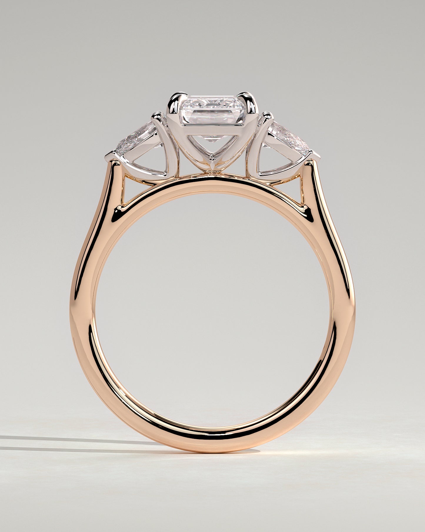 Davina - Emerald Claw Trilogy with Pear Side Stones and Cathedral Setting Engagement Ring - Rose Two-Tone - Rose Two-Tone 2ct