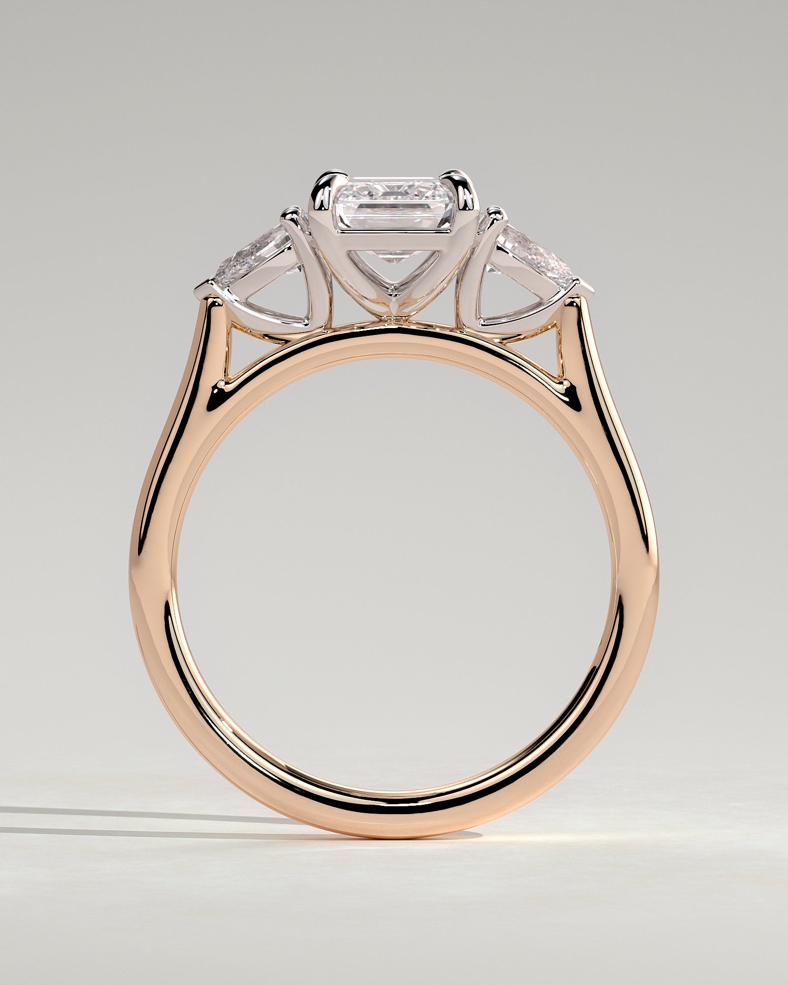Davina - Emerald Claw Trilogy with Pear Side Stones and Cathedral Setting Engagement Ring - Rose Two-Tone - Rose Two-Tone 2ct