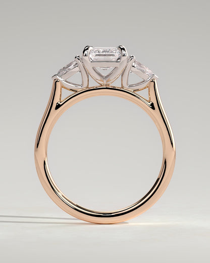 Davina - Emerald Claw Trilogy with Pear Side Stones and Cathedral Setting Engagement Ring - Rose Two-Tone