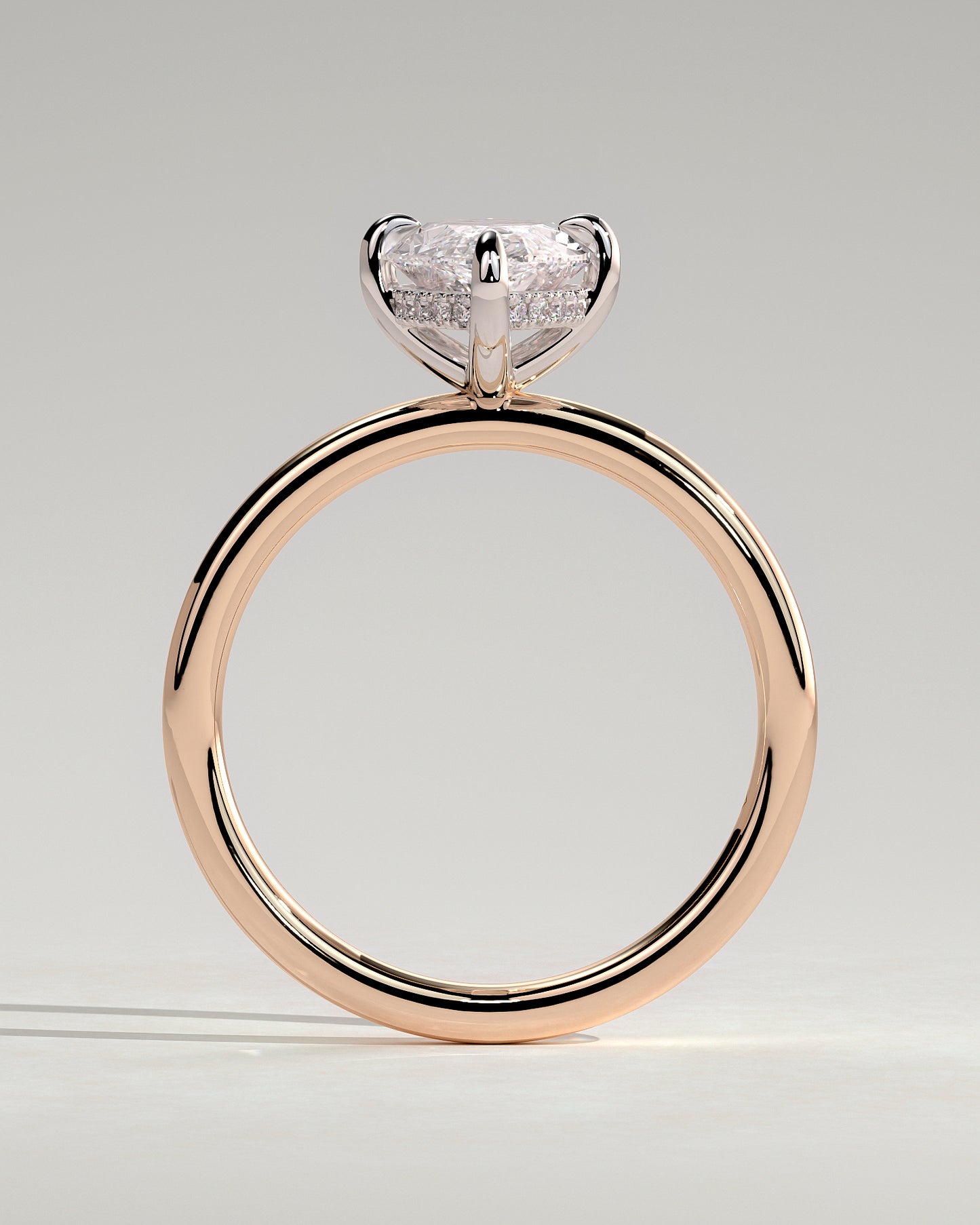Hellen - Marquise Claw Solitaire with Hidden Halo Engagement Ring - Rose Two-Tone - Rose Two-Tone 2ct