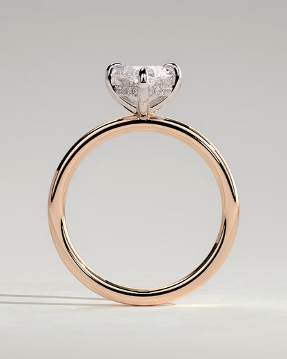 Hellen - Marquise Claw Solitaire with Hidden Halo Engagement Ring - Rose Two-Tone