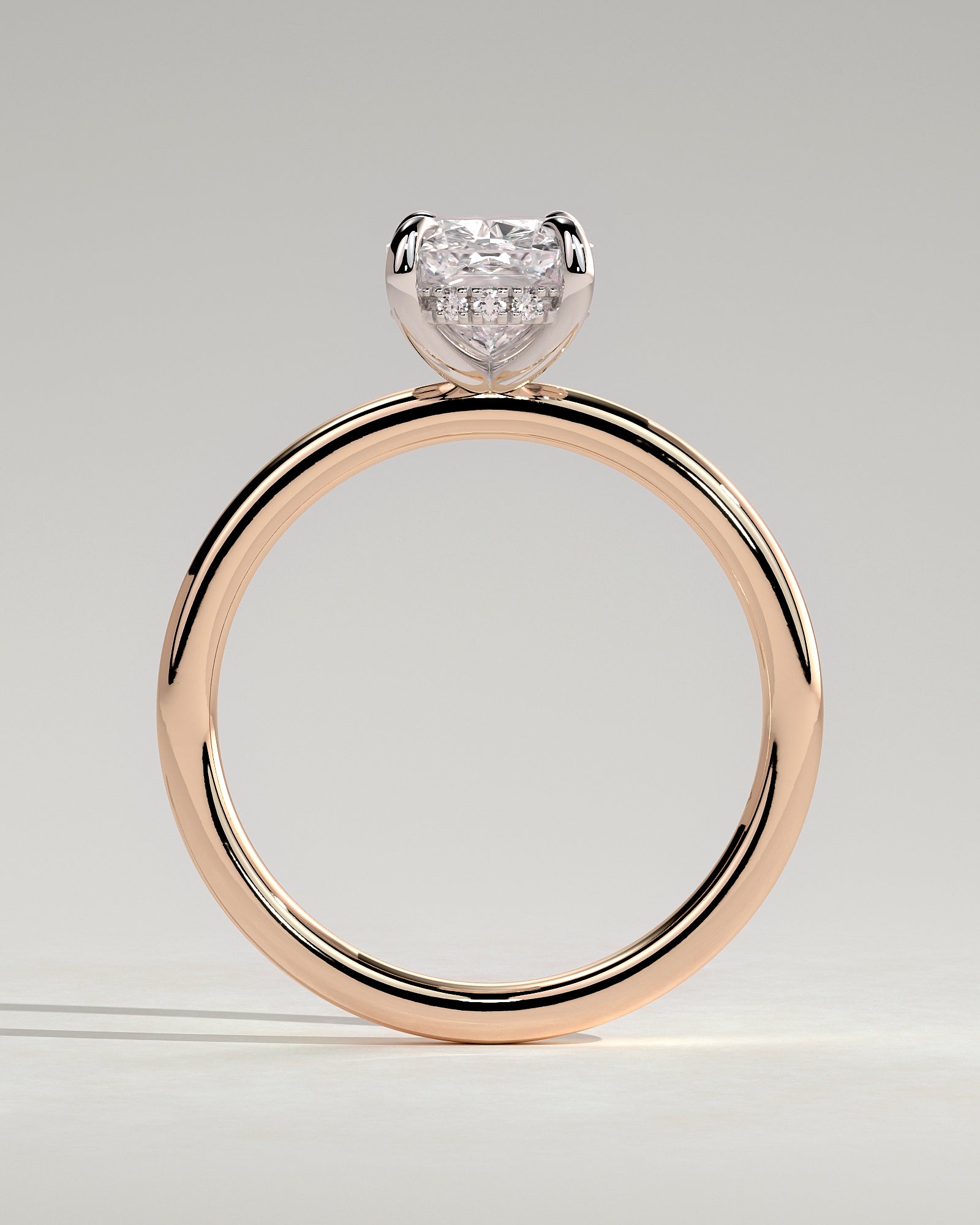 Ava - Elongated Cushion Claw Solitaire with Hidden Halo Engagement Ring - Rose Two-Tone - Rose Two-Tone 2ct