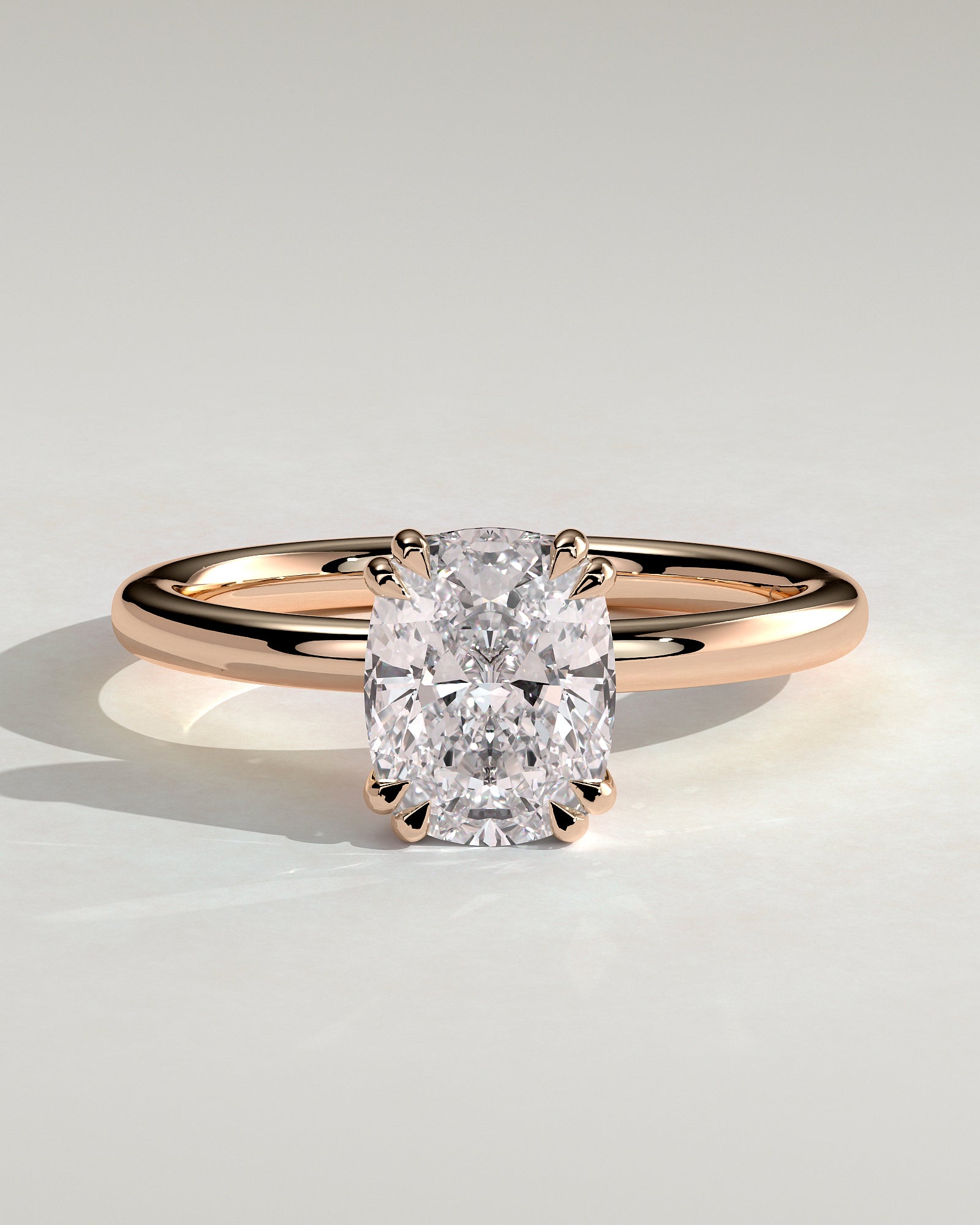 Aubrey - Elongated Cushion Double Claw Solitaire with Hidden Halo Engagement Ring - Rose Gold - Rose Gold 2ct