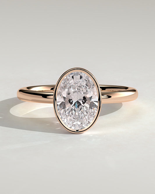 Armani - Oval Bezel Solitaire with Petal Gallery Engagement Ring - Rose Gold