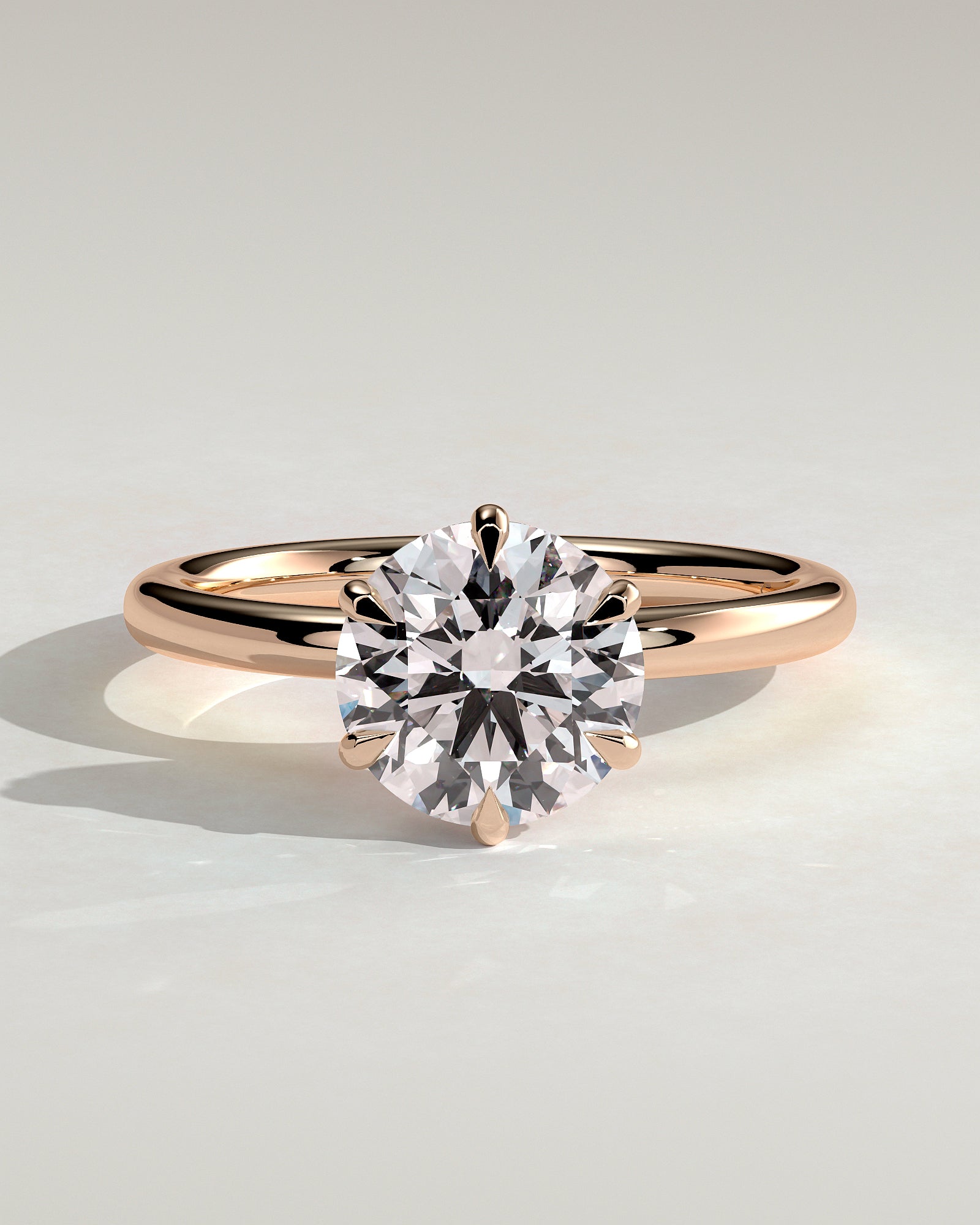 Anna - Round Claw Solitaire with Hidden Halo Engagement Ring - Rose Gold - Rose Gold 2ct