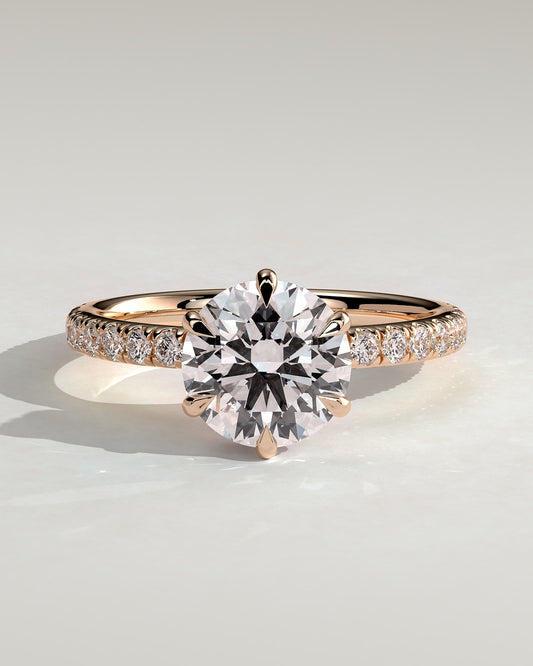 Amanda - Round Claw Solitaire with Wrap Around Hidden Halo and Pave Band Engagement Ring - Rose Gold - rose gold - Lara Jewels