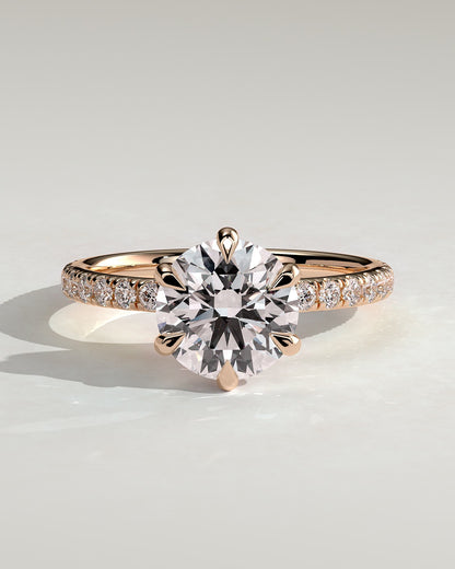 Alexandria - Round Claw Solitaire with Pave Band Engagement Ring - Rose Gold - rose gold - Lara Jewels