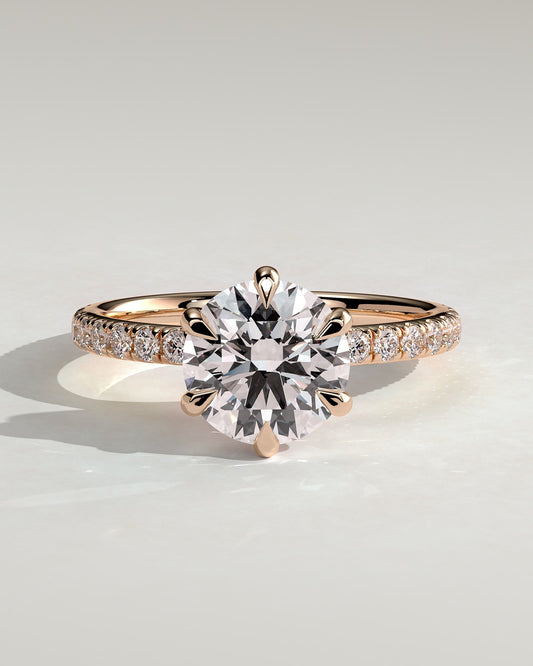 Alexandria - Round Claw Solitaire with Pave Band Engagement Ring - Rose Gold - rose gold - Lara Jewels