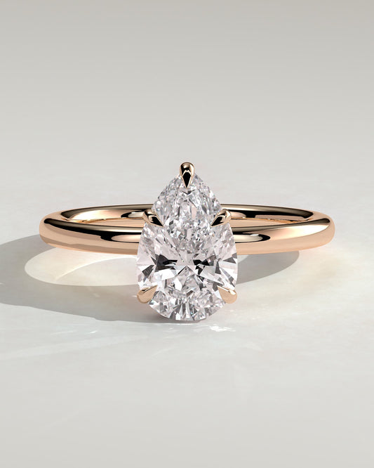 Ainsley - Pear Claw Solitaire with Wrap Around Hidden Halo Engagement Ring - Rose Gold - rose gold - Lara Jewels
