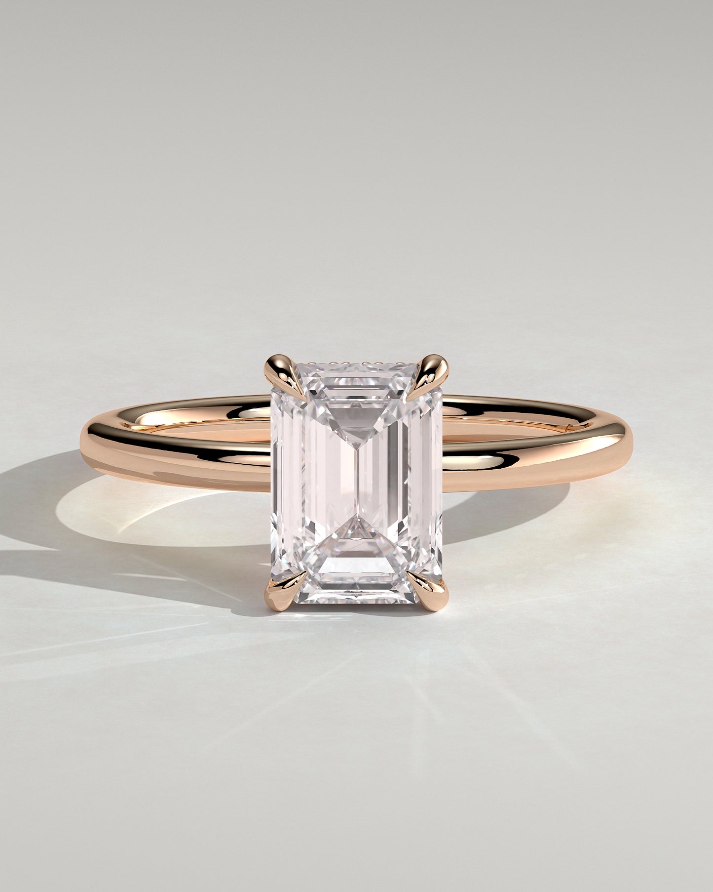 Alice - Emerald Claw Solitaire with Hidden Halo Engagement Ring - Rose Gold - Rose Gold 2ct