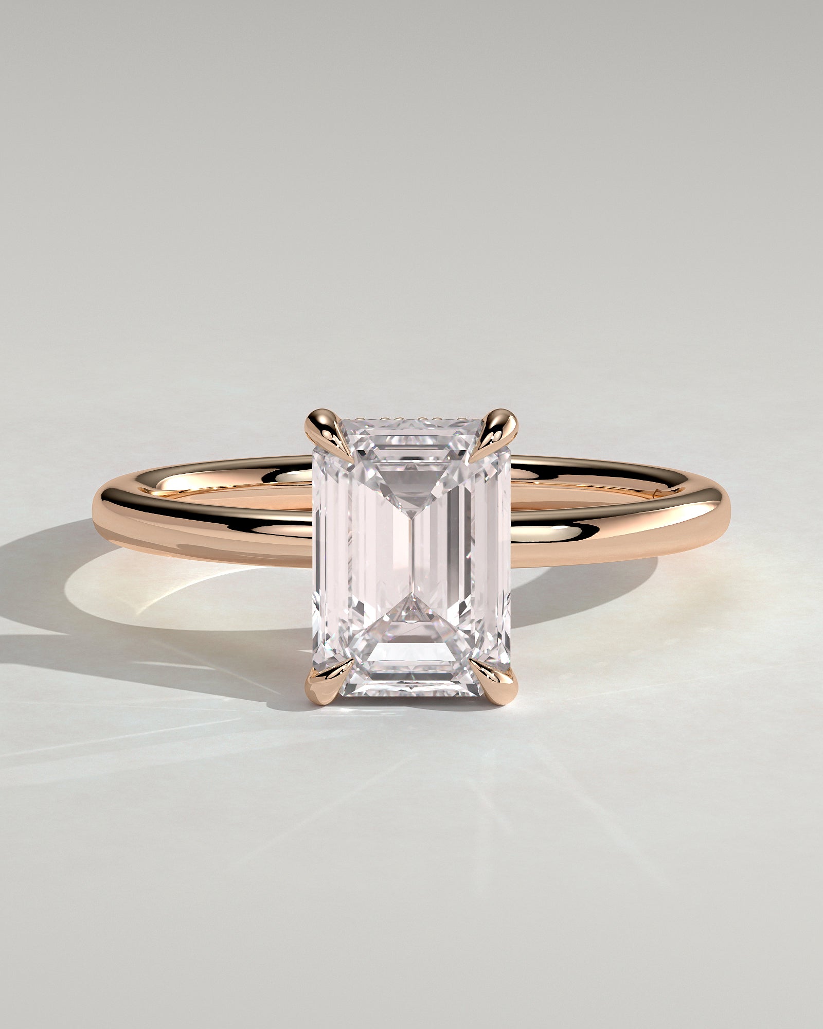 Alice - Emerald Claw Solitaire with Hidden Halo Engagement Ring - Rose Gold - Rose Gold 2ct