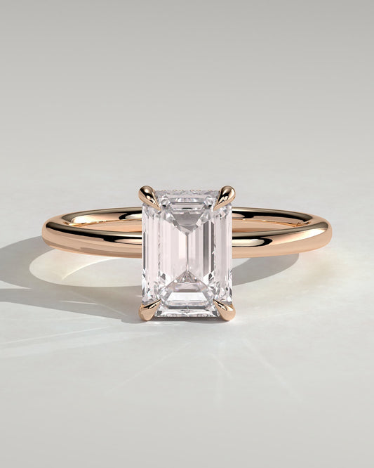 Alice - Emerald Claw Solitaire with Hidden Halo Engagement Ring - Rose Gold - rose gold - Lara Jewels