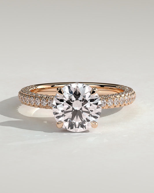 Alex - Round Claw Solitaire with Hidden Halo and Triple Pave Band Engagement Ring - Rose Gold - rose gold - Lara Jewels