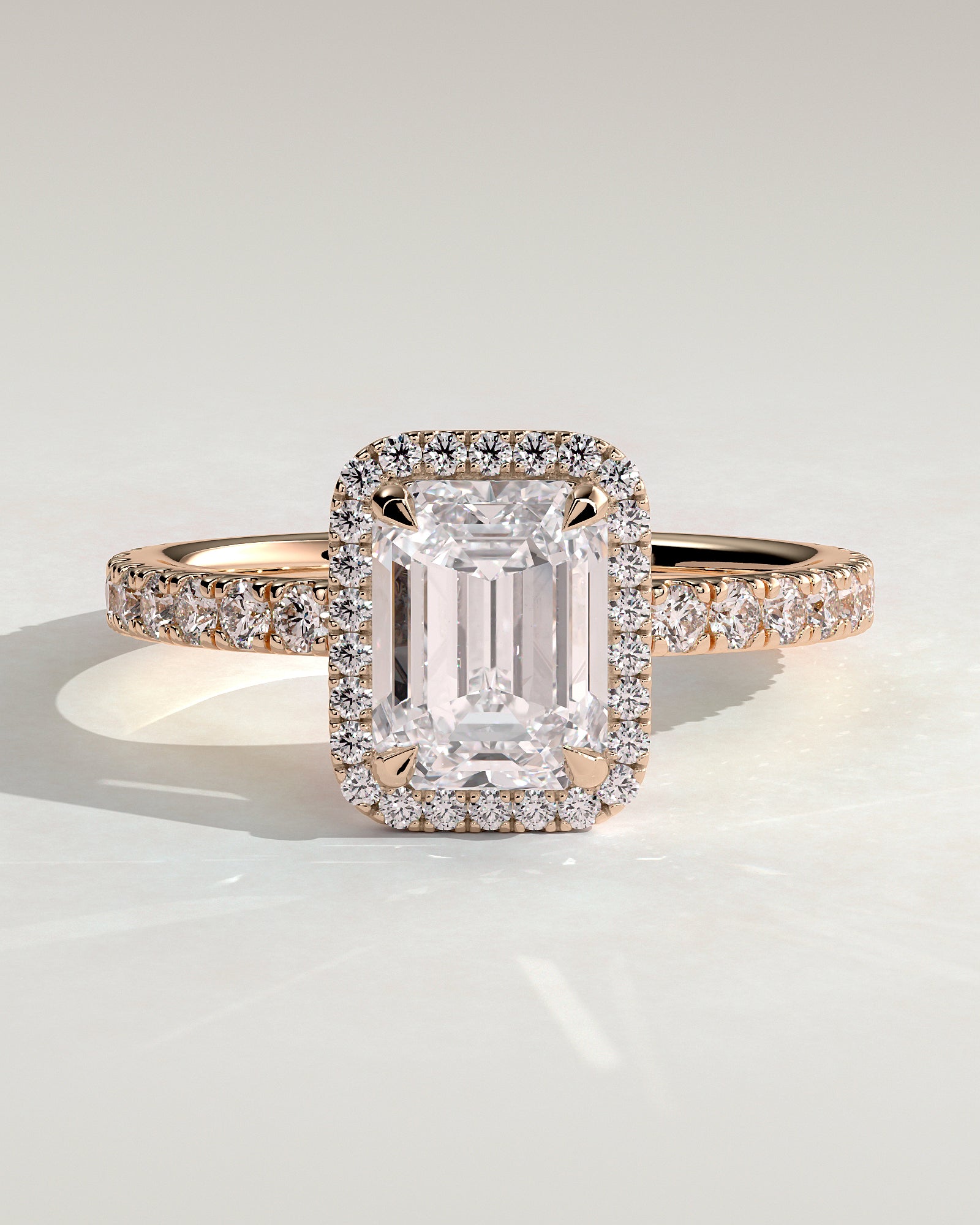 Analyce - Emerald Claw Solitaire with Halo and Pave Band Engagement Ring - Rose Gold - Rose Gold 2ct