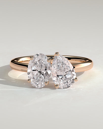 April - Pear and Oval Claw Toi et Moi Engagement Ring - Rose Gold - rose gold - Lara Jewels