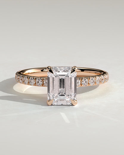Gwyneth - Emerald Claw Solitaire with Hidden Halo and Pave Band Engagement Ring - Rose Gold