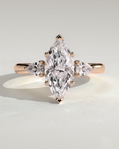 Hannah - Marquise Claw Trilogy with Pear Side Stones and Hidden Halo Engagement Ring - Rose Gold