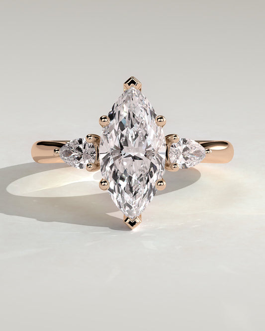 Hannah - Marquise Claw Trilogy with Pear Side Stones and Hidden Halo Engagement Ring - Rose Gold