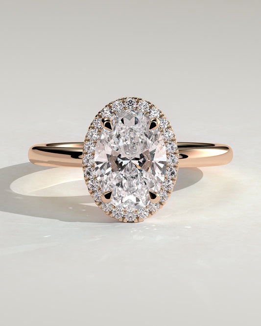 Phoebe - Oval Claw Solitaire with Halo Engagement Ring - Rose Gold