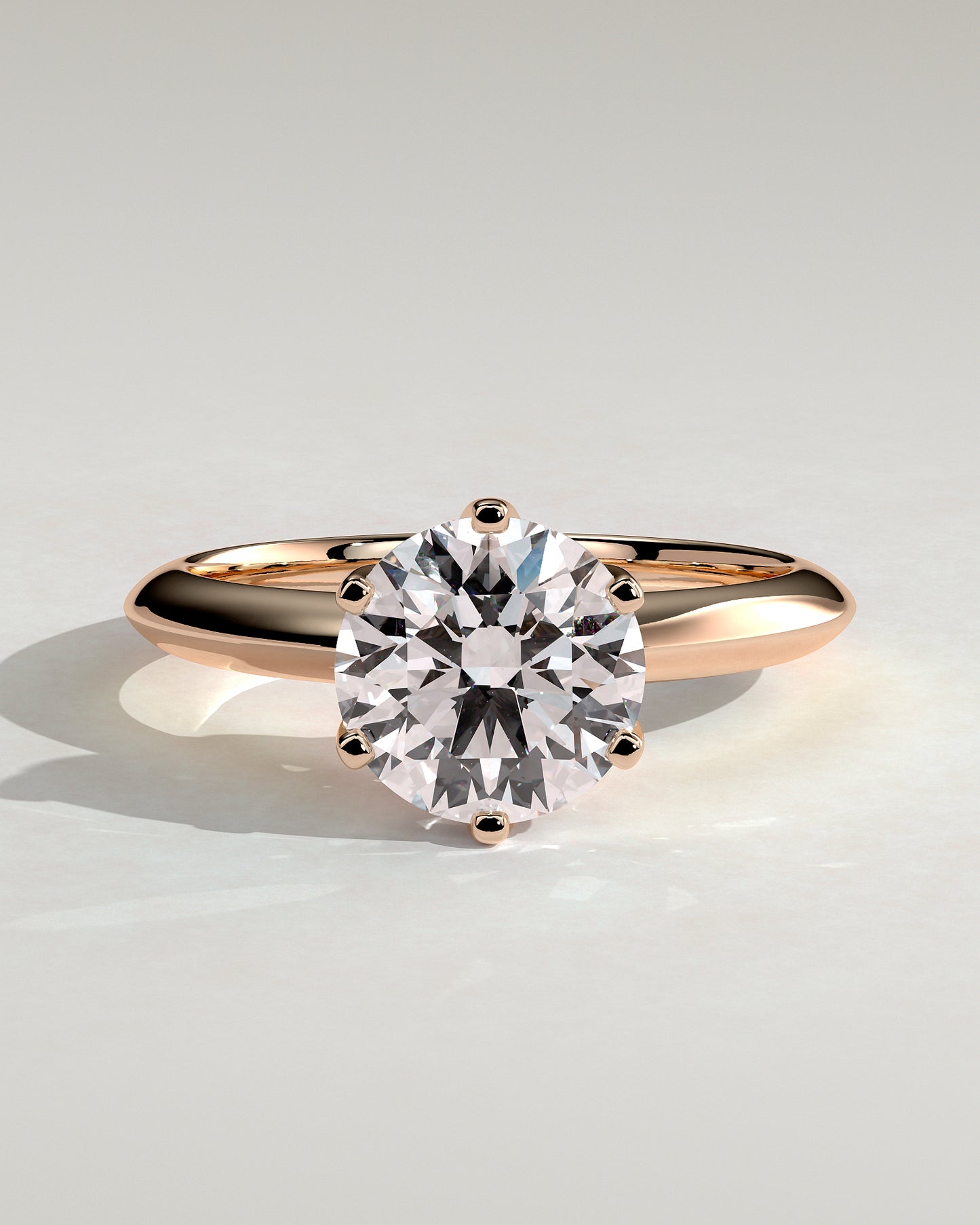 Caroline - Round Claw Solitaire with Knife Edge Band Engagement Ring - Rose Gold - Rose Gold 2ct