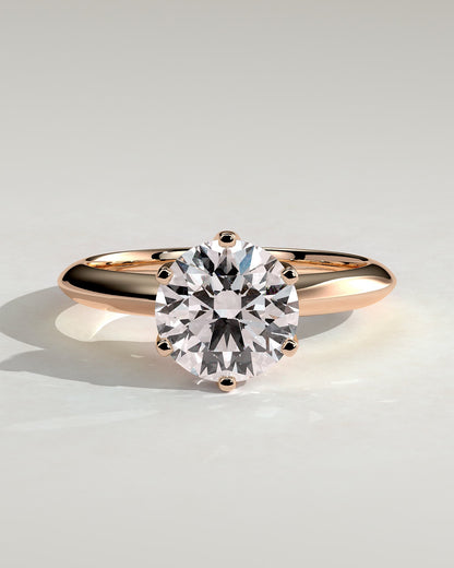 Caroline - Round Claw Solitaire with Knife Edge Band Engagement Ring - Rose Gold