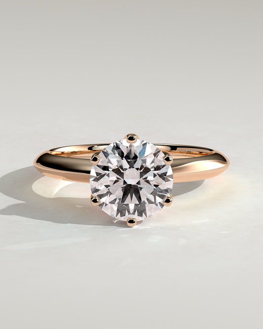Caroline - Round Claw Solitaire with Knife Edge Band Engagement Ring - Rose Gold