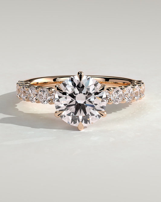 Quinn - Round Claw Solitaire with Half Eternity Band Engagement Ring - Rose Gold