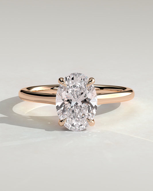 Scarlett - Oval Claw Solitaire with Hidden Halo and Cathedral High Setting Engagement Ring - Rose Gold