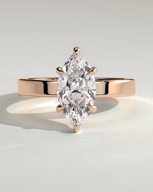 Aisha - Marquise Claw Solitaire with Flat Cigar Band and Hidden Halo Engagement Ring - Rose Gold - rose gold - Lara Jewels