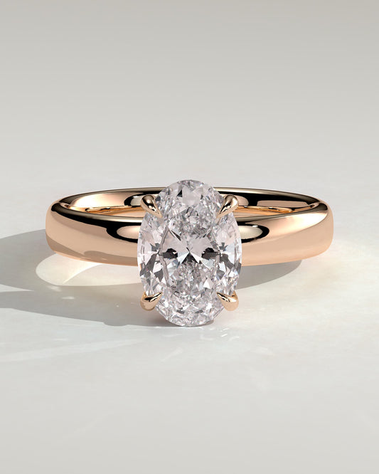 Bronte - Oval Claw Solitaire with Cigar Band and Hidden Halo Engagement Ring - Rose Gold