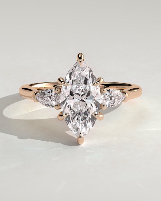 Chantelle - Marquise Claw Trilogy with Pear Side Stones and Cathedral Setting Engagement Ring - Rose Gold