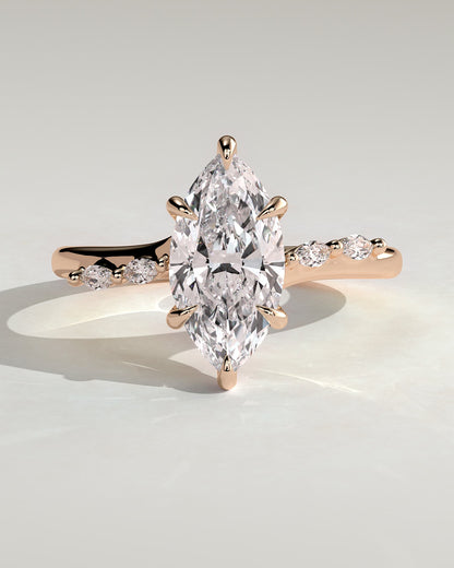 Elsie - Marquise Claw Solitaire with Hidden Halo, Opposing Marquise Accents and Cathedral High Setting Engagement Ring - Rose Gold