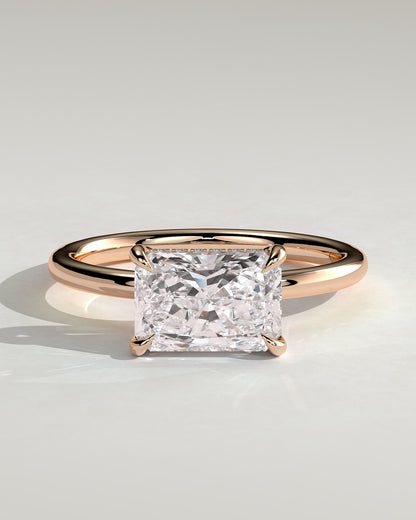 Francene - Radiant East West Claw Solitaire with Hidden Halo Engagement Ring - Rose Gold