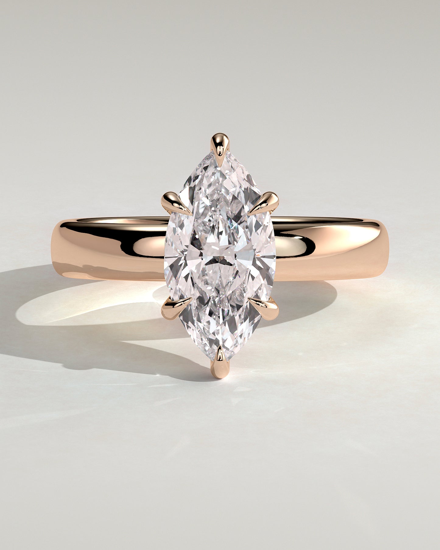 Gigi - Marquise Claw Solitaire with Cigar Band and Hidden Halo Engagement Ring - Rose Gold - Rose Gold 2ct