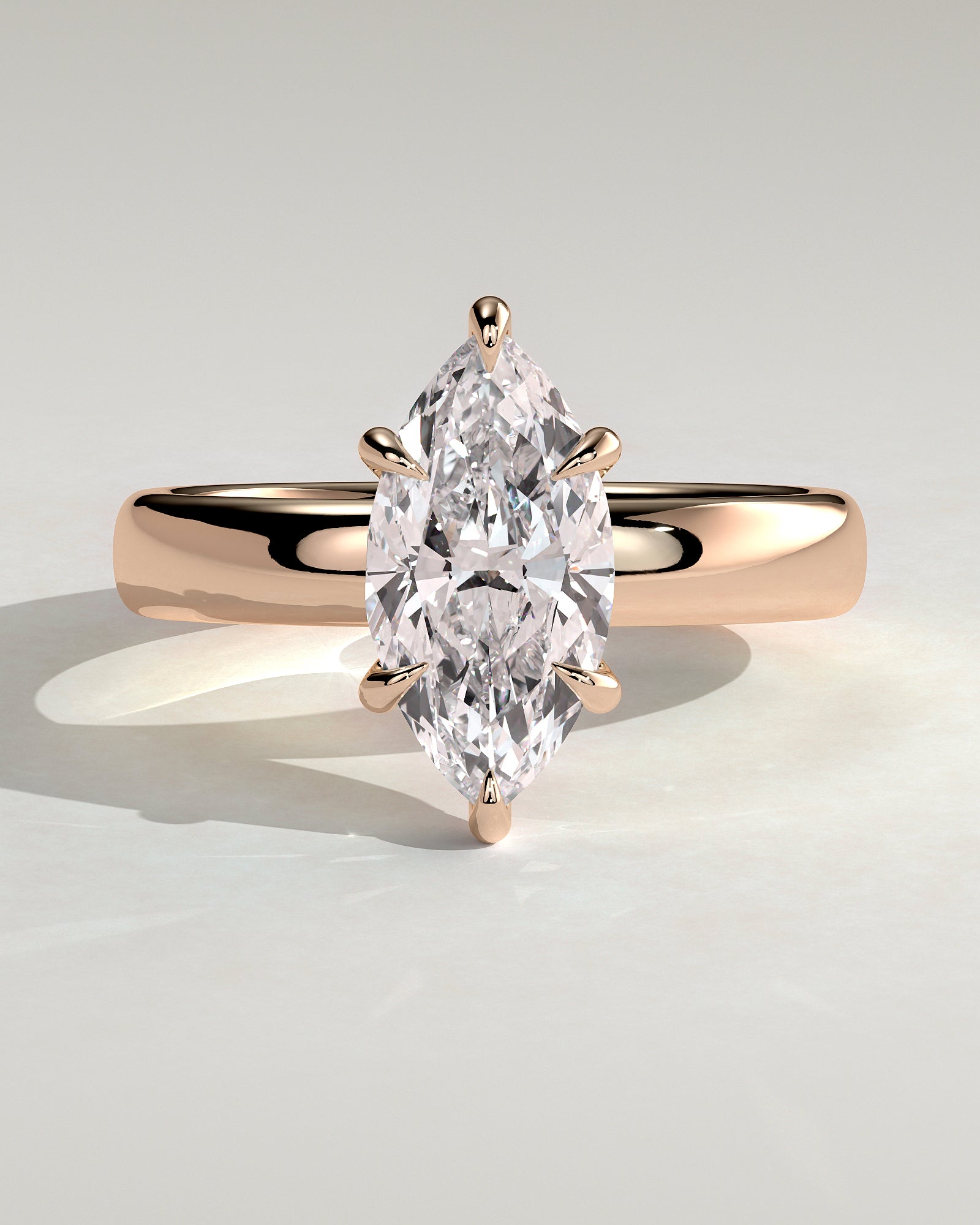 Gigi - Marquise Claw Solitaire with Cigar Band and Hidden Halo Engagement Ring - Rose Gold - Rose Gold 2ct
