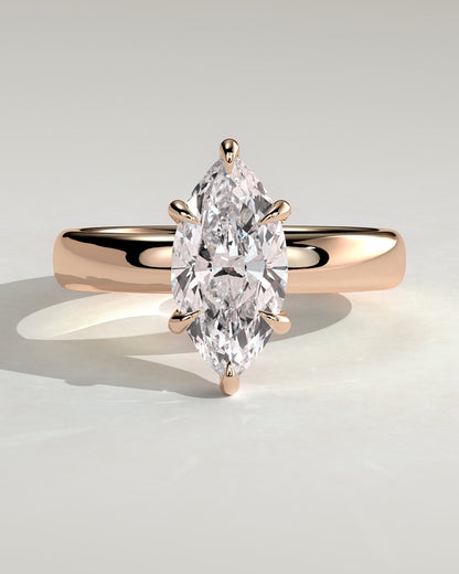 Gigi - Marquise Claw Solitaire with Cigar Band and Hidden Halo Engagement Ring - Rose Gold