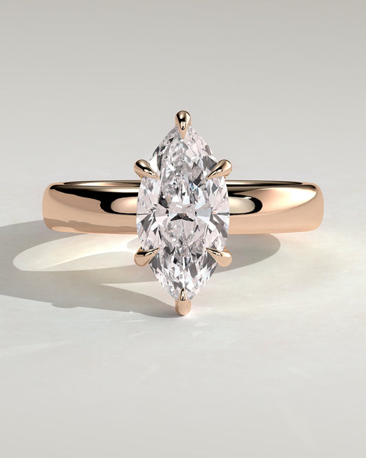 Gigi - Marquise Claw Solitaire with Cigar Band and Hidden Halo Engagement Ring - Rose Gold