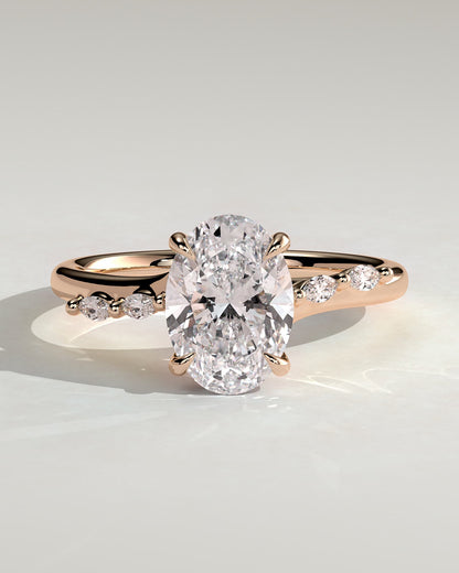 Jamie - Oval Claw Solitaire with Hidden Halo, Opposing Marquise Accents and Cathedral High Setting Engagement Ring - Rose Gold