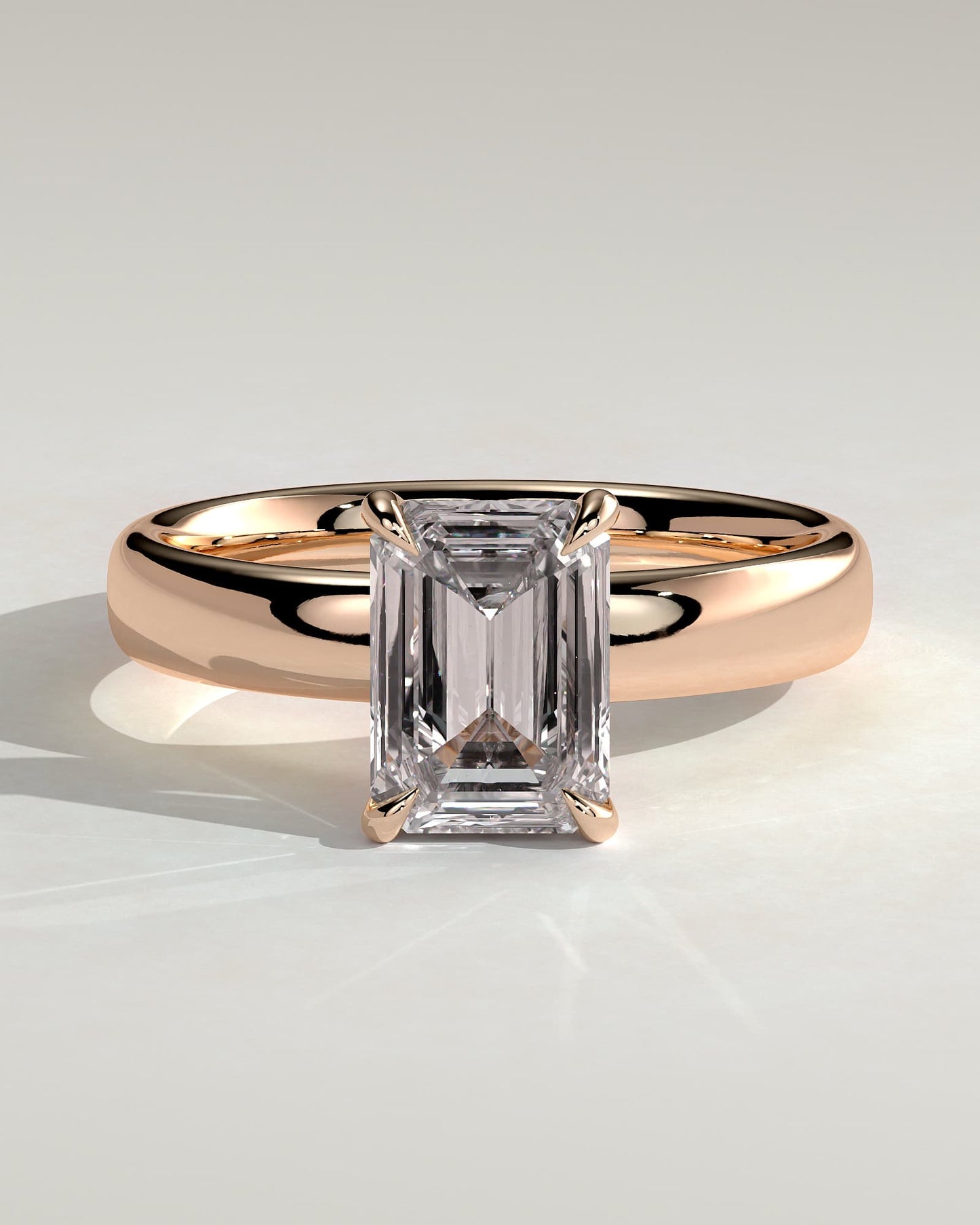 Kate - Emerald Claw Solitaire with Cigar Band and Hidden Halo Engagement Ring - Rose Gold