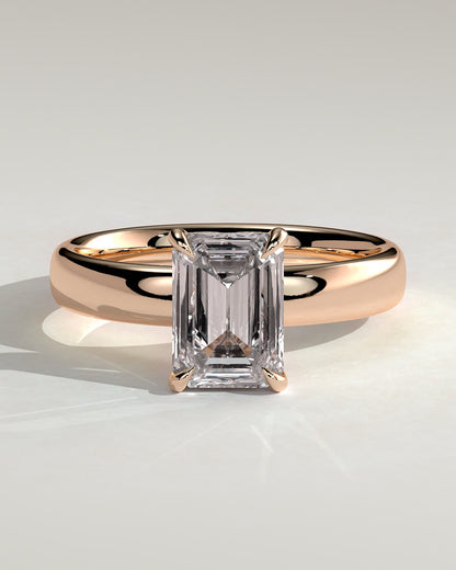 Kate - Emerald Claw Solitaire with Cigar Band and Hidden Halo Engagement Ring - Rose Gold