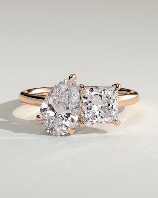 Svea - Pear and Princess Claw Toi et Moi Engagement Ring - Rose Gold